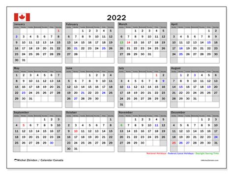 Printable 2022 “canada” Calendar Michel Zbinden En