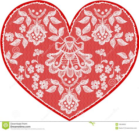 Red Fine Lace Heart With Floral Pattern Royalty Free Stock