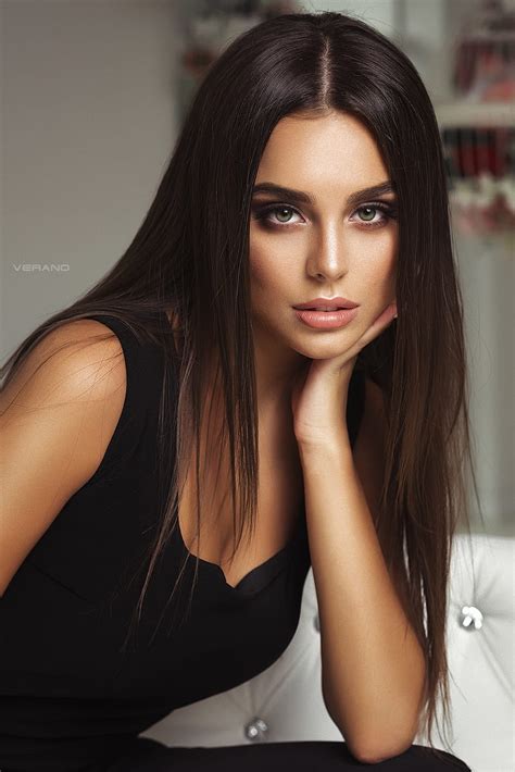 Portrait Women Model Face Nikolas Verano Green Eyes Brunette Long Hair Hd Phone