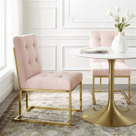 Privy Gold Stainless Steel Performance Velvet Dining Chair In Gold Pink