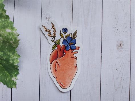 anatomical heart sticker floral heart sticker flower label etsy