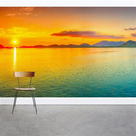 Ocean And Mountains Sunset Wall Mural Wallums