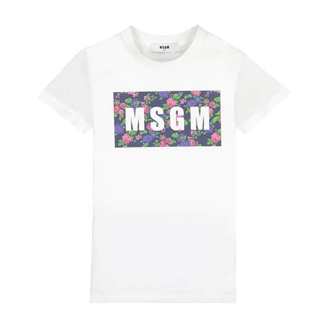 Msgm Girls White Floral Design T Shirt For Girls Bambinifashioncom