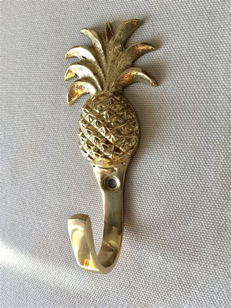 8 small PINEAPPLE brass HOOKS COAT wall mounted beach old ...