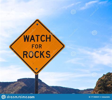 Falling Rock Sign Next To The Road Stock Image Image Of