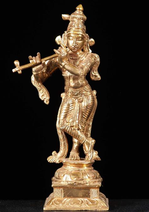 Sold Bronze Golden Flute Krishna 9 74b40 Hindu Gods And Buddha Statues