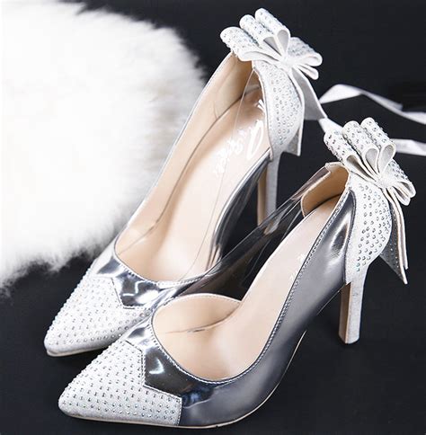 pointed toe crystal bowknot slip on women high heels fashion stiletto pumps wedding shoes on luulla