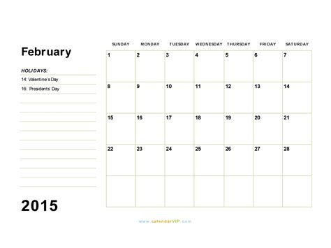 February 2015 Calendar Blank Printable Calendar Template