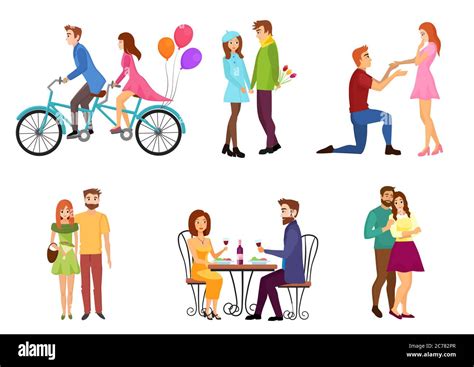 Vector Romantic Dating Couples Flat Isolated Characters Set With Young