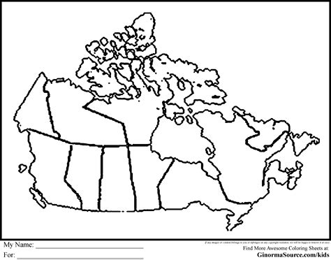 Canada Map Printable Coloring Maps Outline Provinces Kids Pages