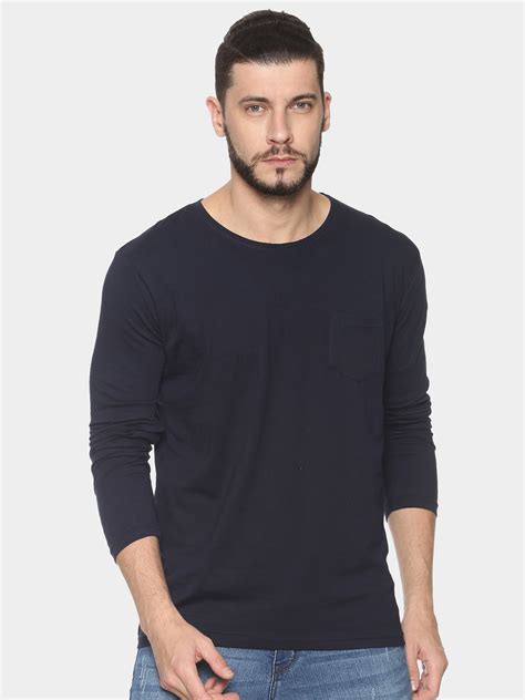 Buy Navy Blue Cotton Full Sleeve T Shirt For Men Online At Best Price