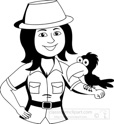 Cartoons Black And White Outline Clipart Black White Zookeeper Woman