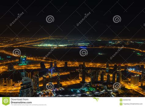 Dubai Downtown Night Scene With City Lights Stock Image Image Of