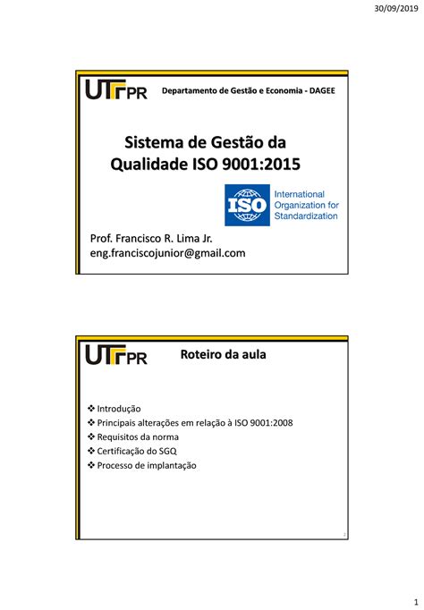 Aula 7 Sistema De Gestao Da Qualidade Iso 9001 Sistema De Gest„o Da Qualidade Iso 9001 Prof