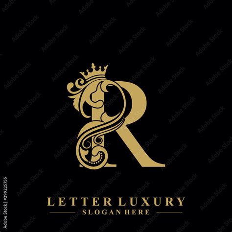Initial Letter R Luxury Beauty Flourishes Ornament With Crown Logo