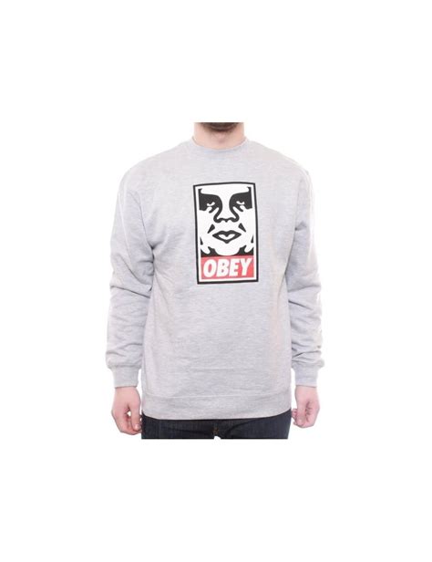 Obey Clothing Og Face Crew Heather Grey Clothing From Fat Buddha