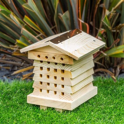 Sa Products Wooden Bee House For Solitary Bees Natural Wood Hive For