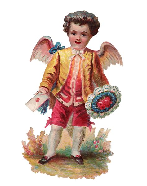 Victorian Scrapbook Cupid Holding Valentine Card Fussy Cut Image