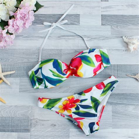 Floral Bikini Sets Padded Bathing Suit Digital Printed String Bikinis