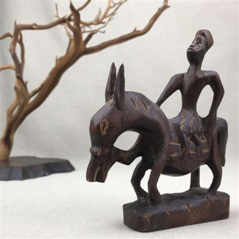 Hand Carved Man Riding A Donkey Wooden Figurine Side Saddle Woman Ebay