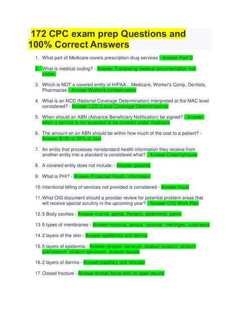 172 Cpc Exam Prep Questions And 100 Correct Answers Browsegrades