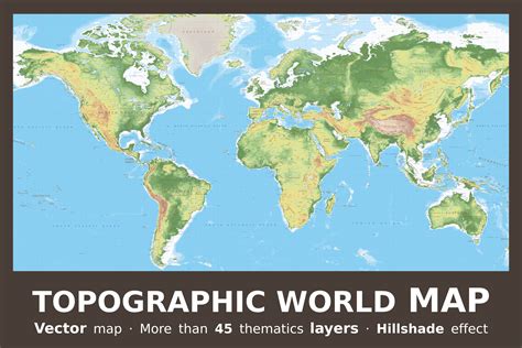 Topographic World Vector Map By Cartorical Thehungryjpeg