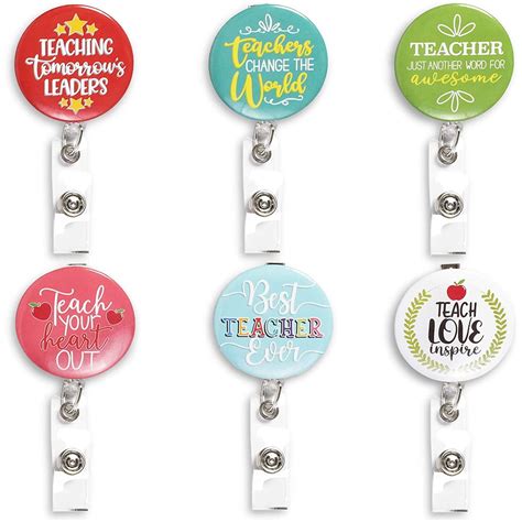 6 Pack Retractable Teachers Id Badge Reels Holder With Clip For Name