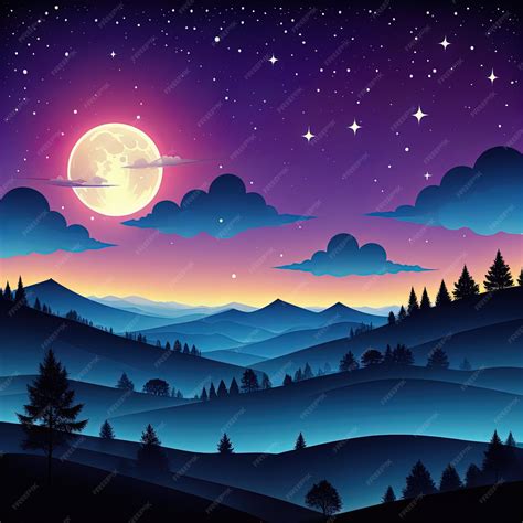Premium Ai Image Vector Illustration Night Sky Moon And Trees Night