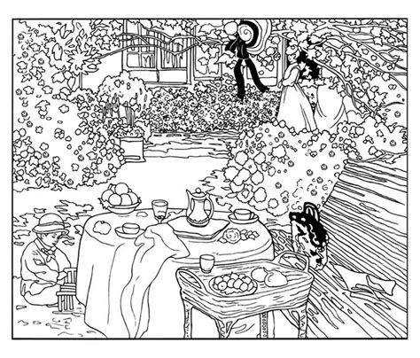 Discover simple coloring pages for kids inspired by the greatest works by claude monet 1840 1926. The luncheon, - Masterpieces Adult Coloring Pages - Page 3