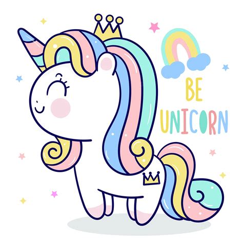 Premium Vector Cute Unicorn Princess Cartoon With Rainbow