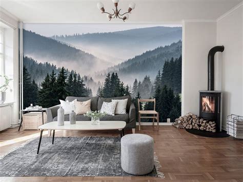 Forest Mountain Wall Mural Mountain View Mural Misty Forest Wallpaper