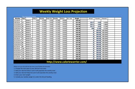 30 Perfect Weight Loss Spreadsheets Goal Charts