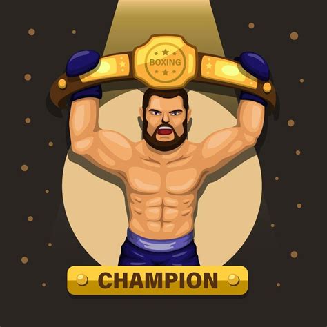 Boxer Champion Boxing Athlete Carrying Award Belt Concept In Cartoon