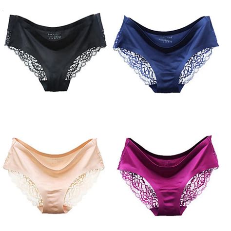 Moonight 4 Pieces New Ultra Thin Sexy Women Seamless Traceless Satin Low Rise Sexy Underwear