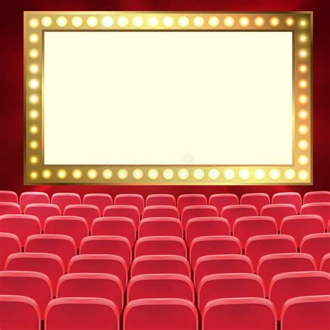 Rows Of Red Cinema Or Theater Seats In Front Of Black Blank Screen
