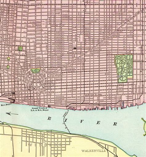1901 Antique Large Detroit Street Map George Cram City Map Of Etsy