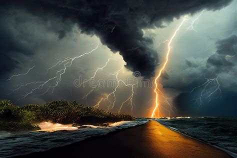 Tropical Storm With Lightning Stock Illustration Illustration Of