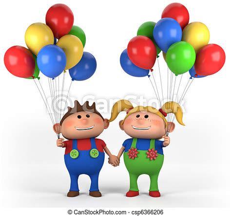 Stock Illustration Of Kids With Balloons Cute Boy And Girl With