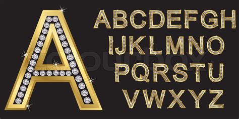Golden Alphabet With Diamonds Letters From A To Z Vector Illustration