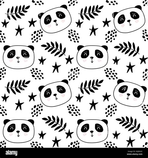 Cute Panda Bears Seamless Pattern Funny Baby Vector Print Stock Vector