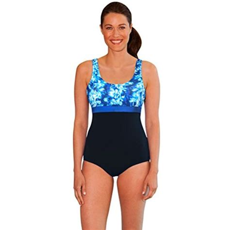 Aquamore Chlorine Resistant Aqua Print Block Scoop Neck One Piece