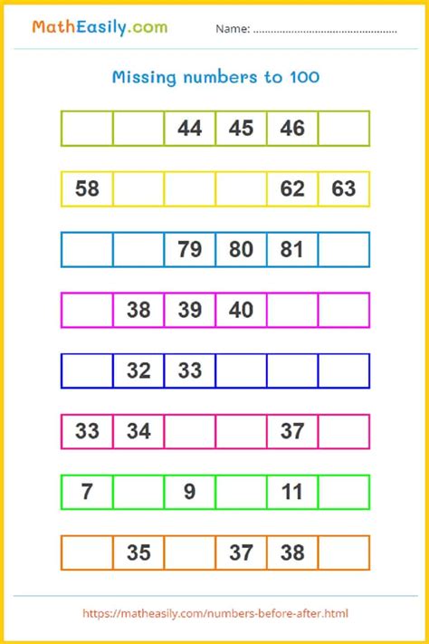 Missing Number Games For Kindergarten Worksheets