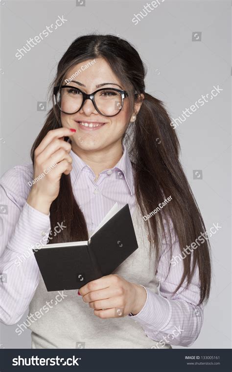 Young Nerd Woman Studying On White Stock Photo 133005161 Shutterstock
