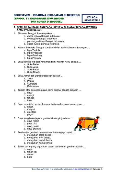 Soal Ulangan Tematik Kelas 4 Tema 7 Subtema 3 Soal Pilihan Ganda Riset