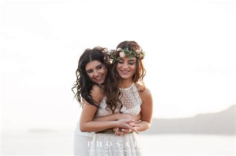 Pin On Santorini Sunset Lesbian Wedding Engagement