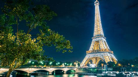 Paris At Night Starry Night Sky Above The Eiffel Tower