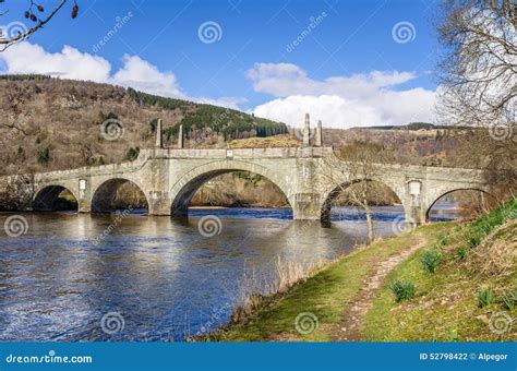 Historic Stone Bridge In The Highlands Of Scotland And Clear Sky Stock