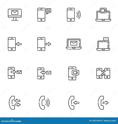 Telecommunication Line Icons Set Stock Vector Illustration Of Monitor