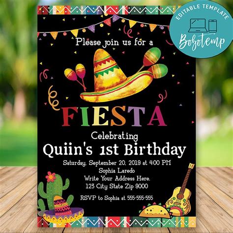 Editable Fiesta Mexicana 1er Cumpleaños Invitación Descarga Instantánea