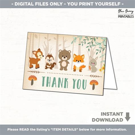 Woodland Thank You Card Rustic Woodland Baby Shower Printable Thank